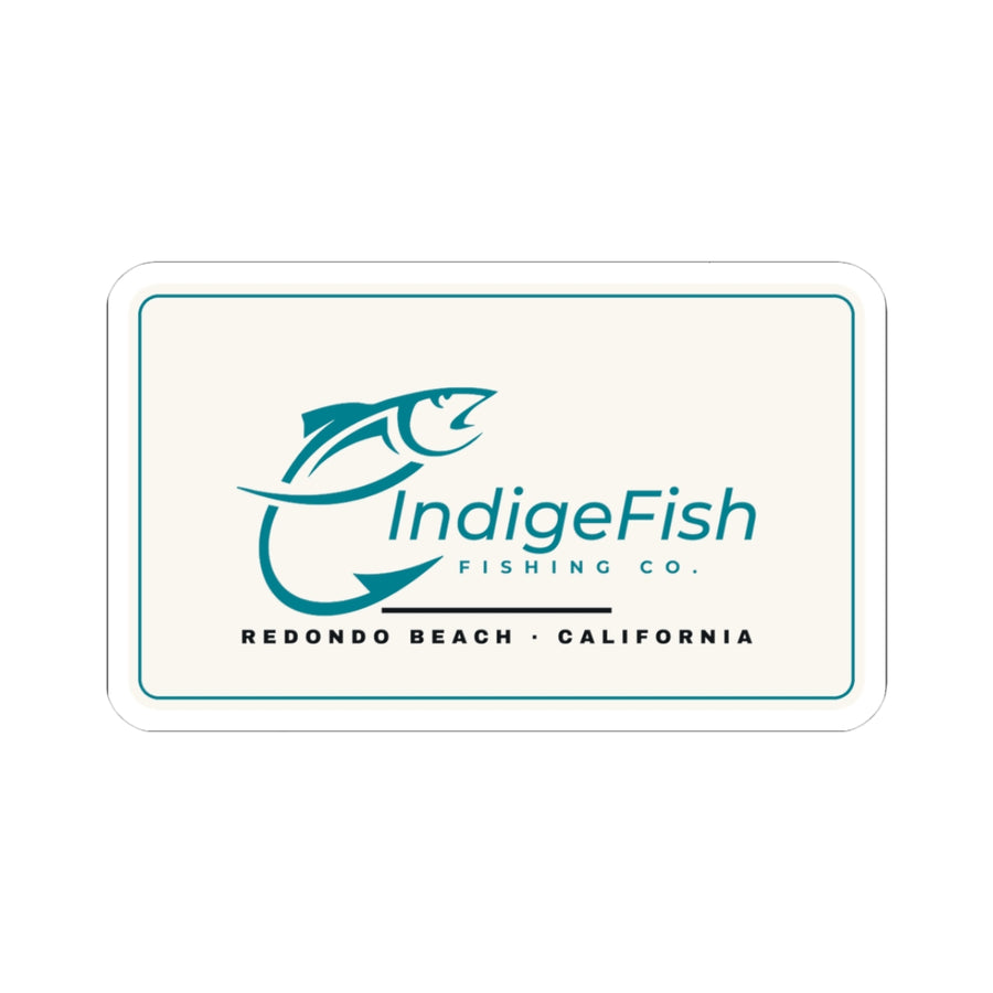 White Fishing Sticker — IndigeFish Teal on Cream Plate