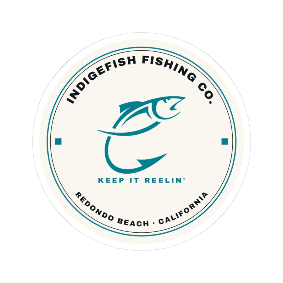 White Round Fishing Sticker — IndigeFish Cream Seal