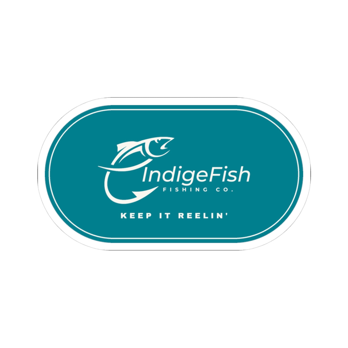 Oval Fishing Sticker — IndigeFish Teal Water Bottle Decal